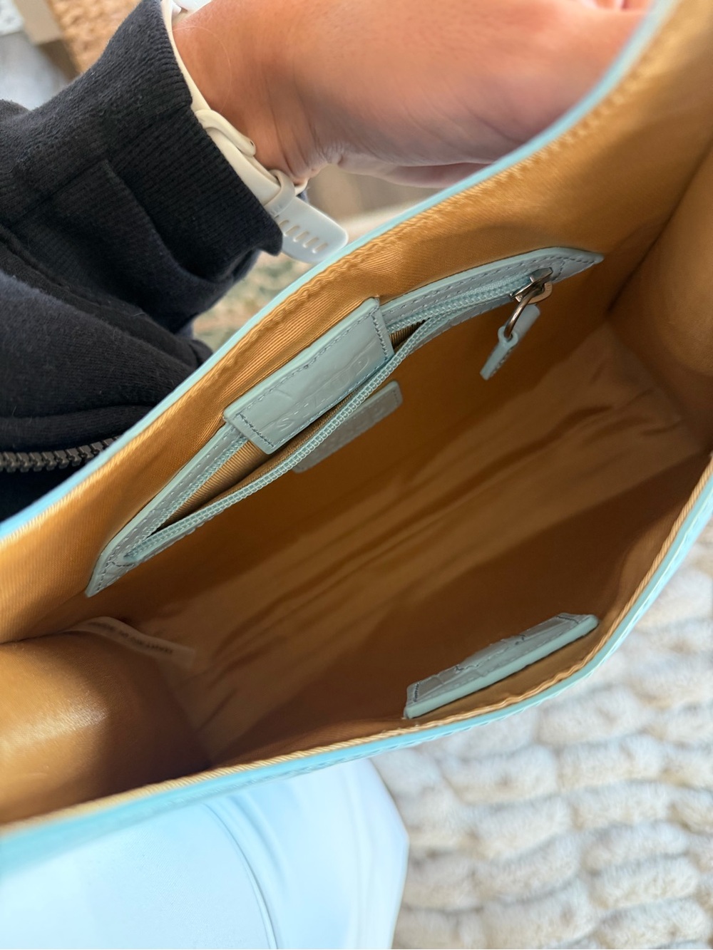STAUD Light Blue Croc-Embossed Shoulder Bag - Picture 3 of 5